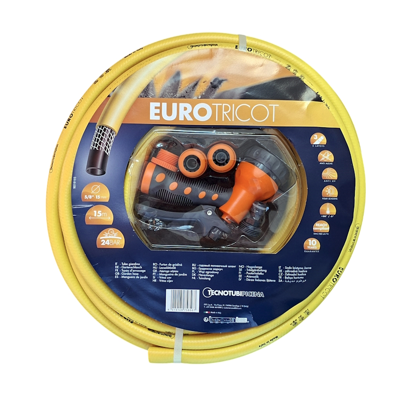 Градински маркуч ЕURO TRICOT 5/8" 15м със струйник и накрайници